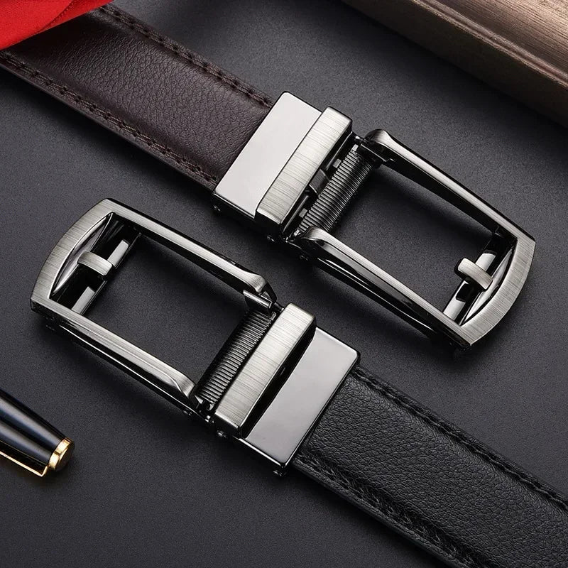 Men's Automatic Click Belt - Luxury Designer PU Leather with Alloy Buckle for Jeans & Business Wear