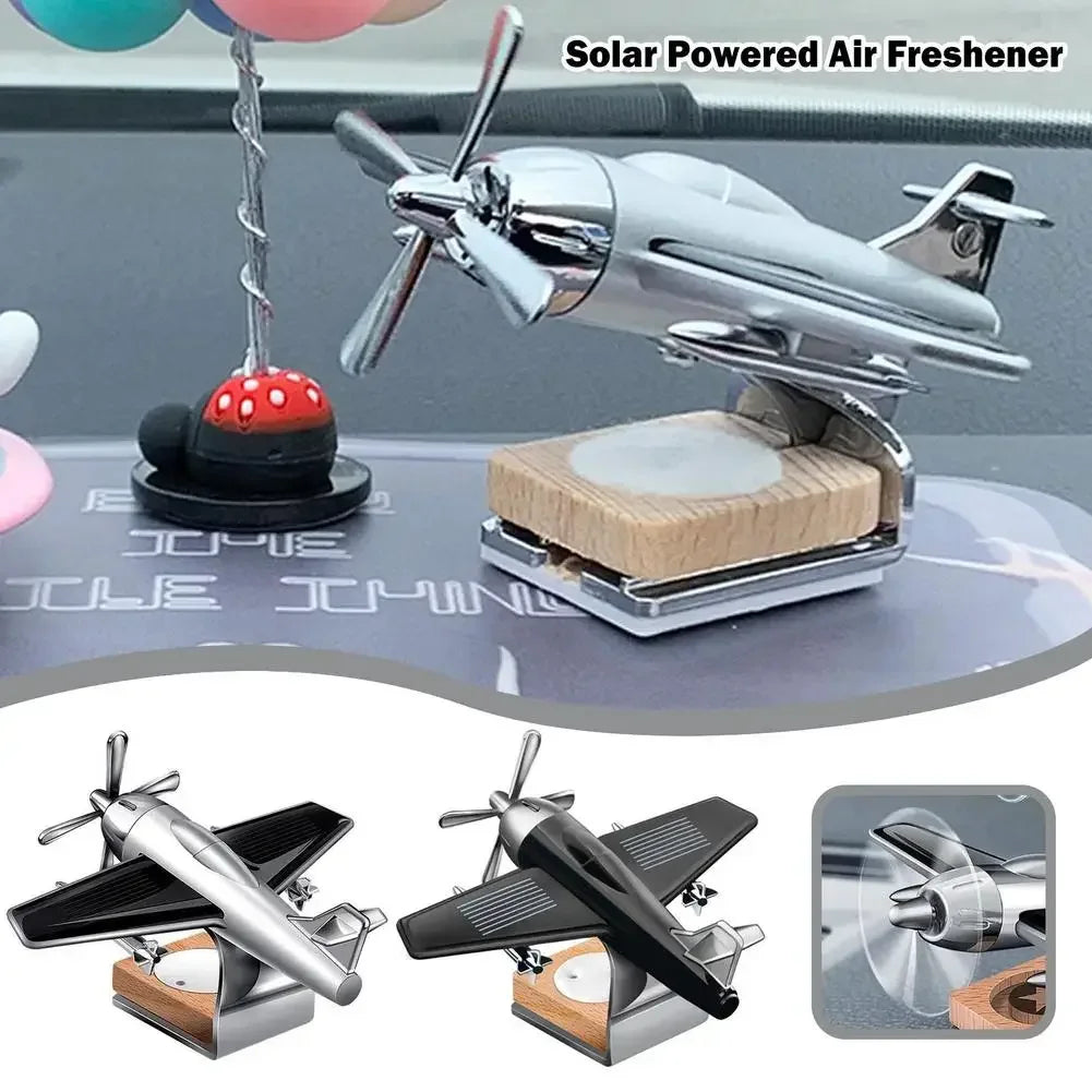 Car Essential Oil Diffuser Solar Airplane Air Freshener Wooden Base Fragrance Aromatherapy Diffuser Ornaments Auto Accessories