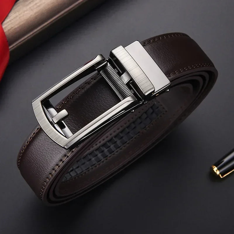 Men's Automatic Click Belt - Luxury Designer PU Leather with Alloy Buckle for Jeans & Business Wear