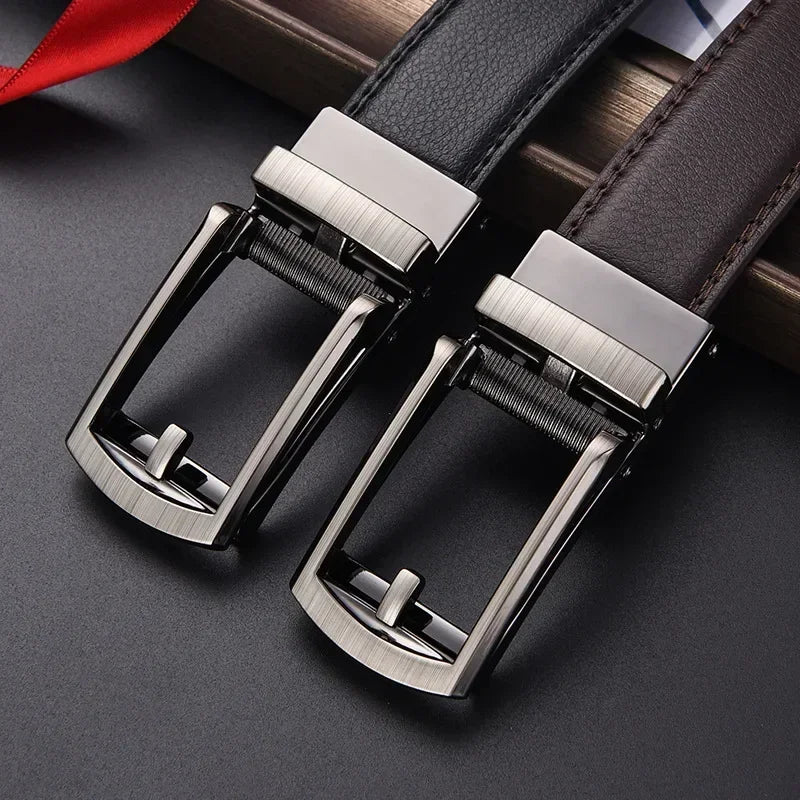 Men's Automatic Click Belt - Luxury Designer PU Leather with Alloy Buckle for Jeans & Business Wear