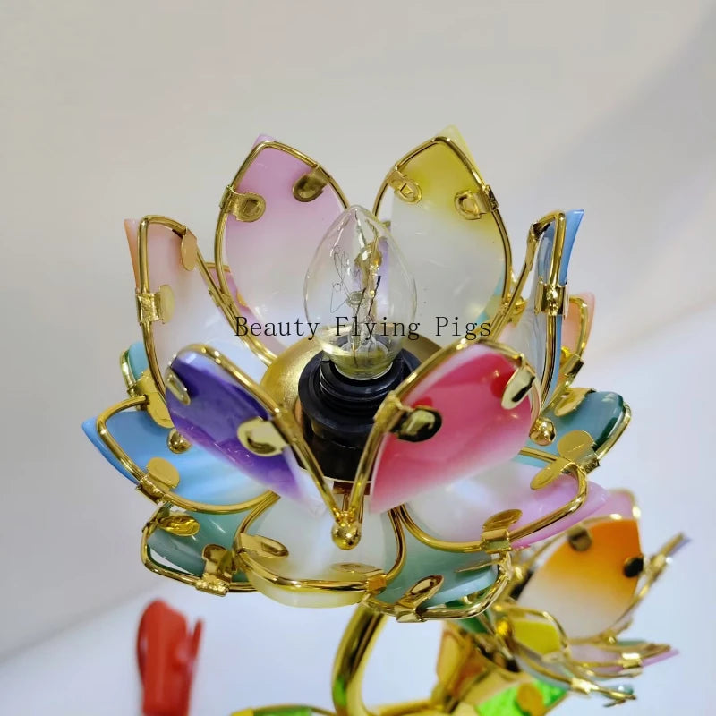 Colorful Petal Lotuscandlestick Temple Power Supply Table Candlestick Lotus Candlestick Buddha Candle Holder Home Decoration