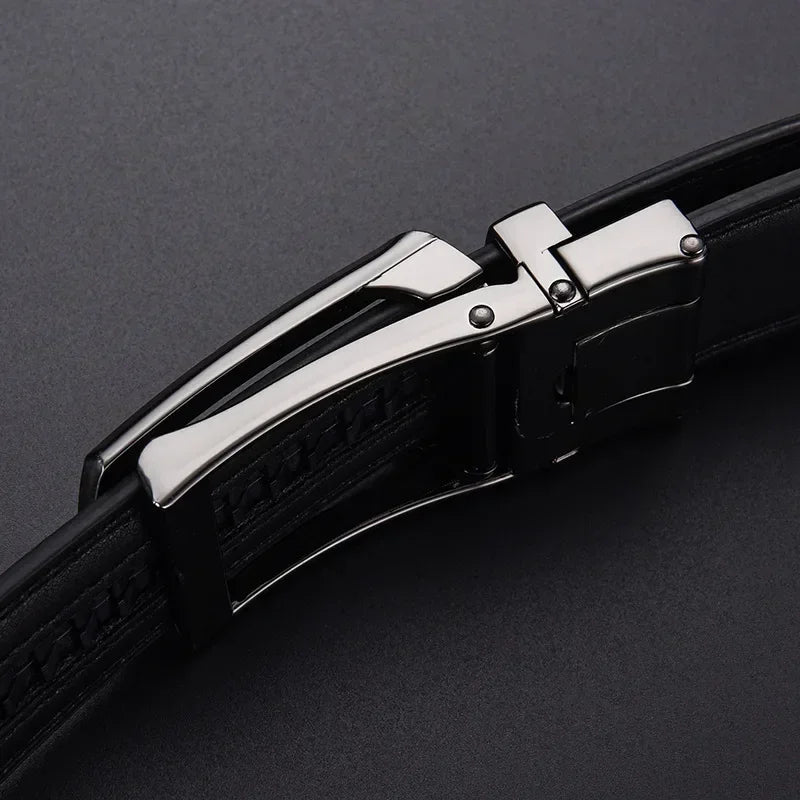 Men's Automatic Click Belt - Luxury Designer PU Leather with Alloy Buckle for Jeans & Business Wear