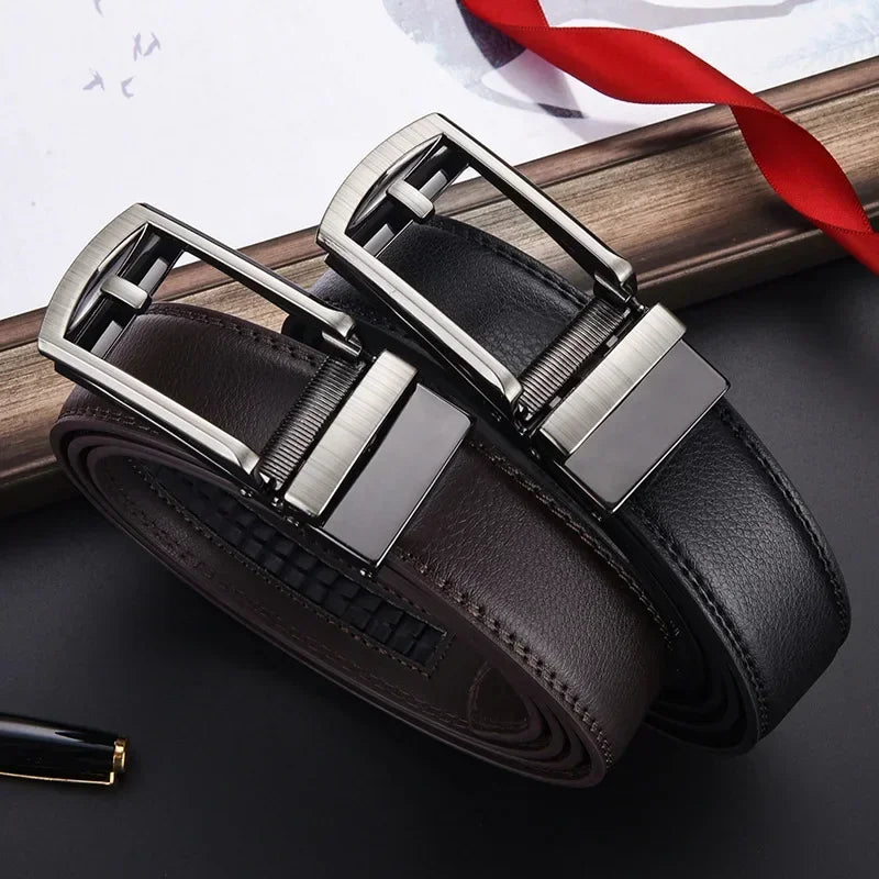 Men's Automatic Click Belt - Luxury Designer PU Leather with Alloy Buckle for Jeans & Business Wear