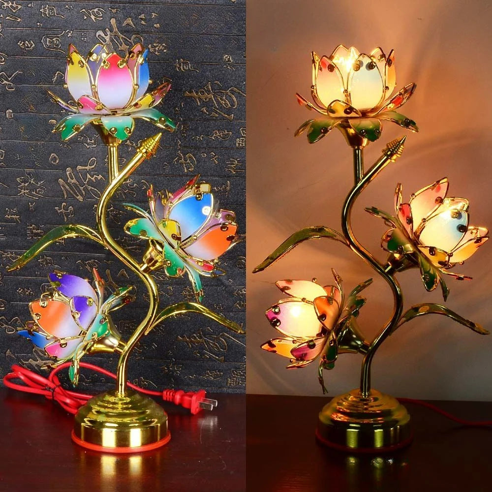 Colorful Petal Lotuscandlestick Temple Power Supply Table Candlestick Lotus Candlestick Buddha Candle Holder Home Decoration