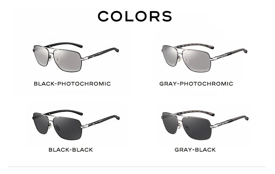 CAPONI Photochromic Men's Sunglasses Polarized Classic Brand Design Anti Ray Shades Driving Square Sun Glasses Men UV400 BS8724