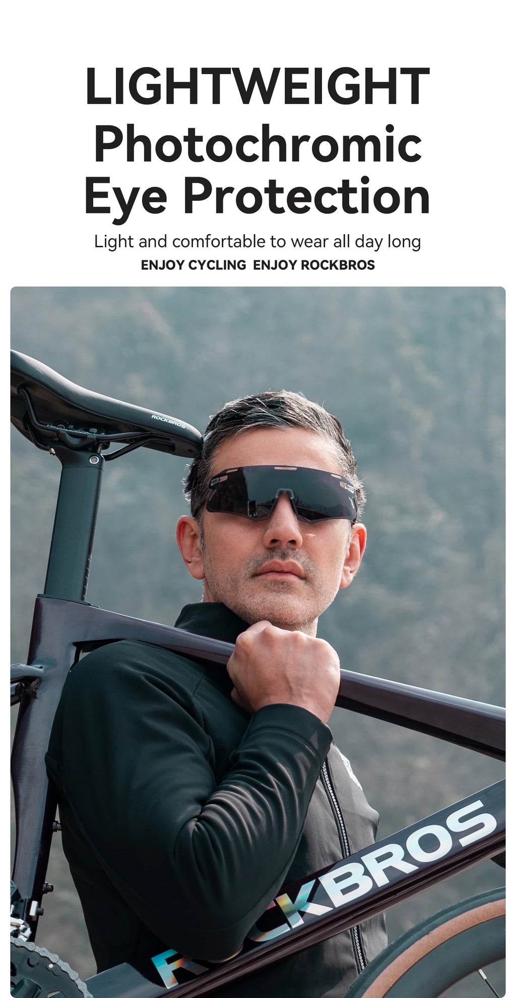 ROCKBROS Photochromic Cycling Glasses Bike Bicycle Glasses Sports Men's Sunglasses MTB Road Cycling Eyewear Protection Goggles
