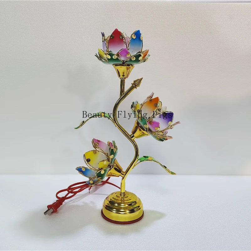 Colorful Petal Lotuscandlestick Temple Power Supply Table Candlestick Lotus Candlestick Buddha Candle Holder Home Decoration