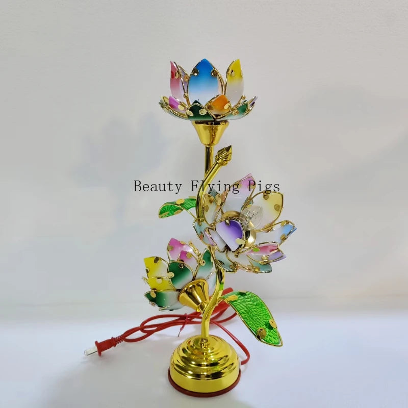 Colorful Petal Lotuscandlestick Temple Power Supply Table Candlestick Lotus Candlestick Buddha Candle Holder Home Decoration
