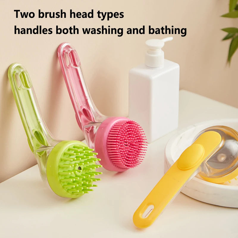 Pet Bath Brush with Shampoo Dispenser for Dogs & Cats, Ergonomic Handle, Gentle Massage Grooming Tool, Easy to Use, Essential Do