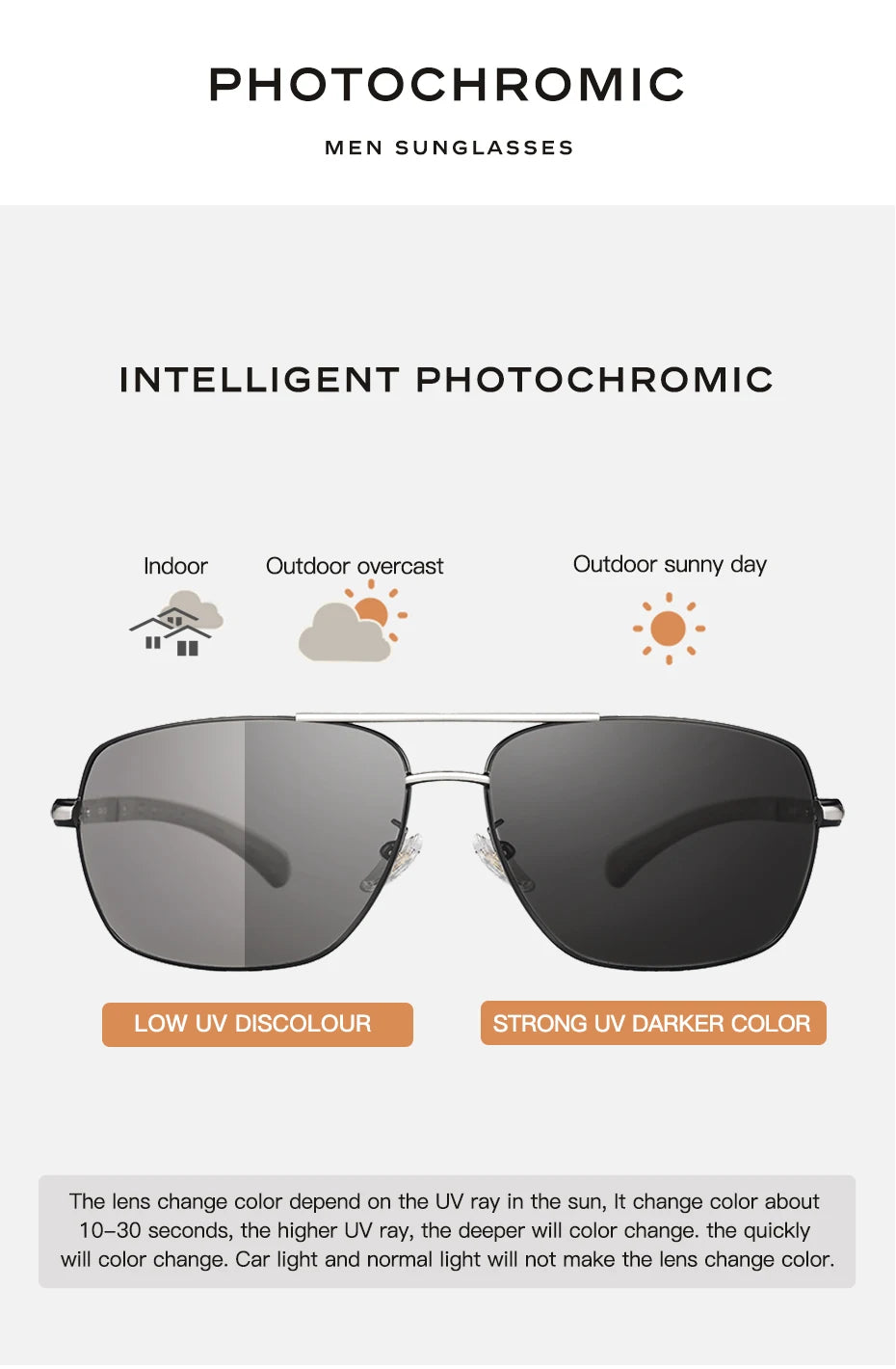 CAPONI Photochromic Men's Sunglasses Polarized Classic Brand Design Anti Ray Shades Driving Square Sun Glasses Men UV400 BS8724