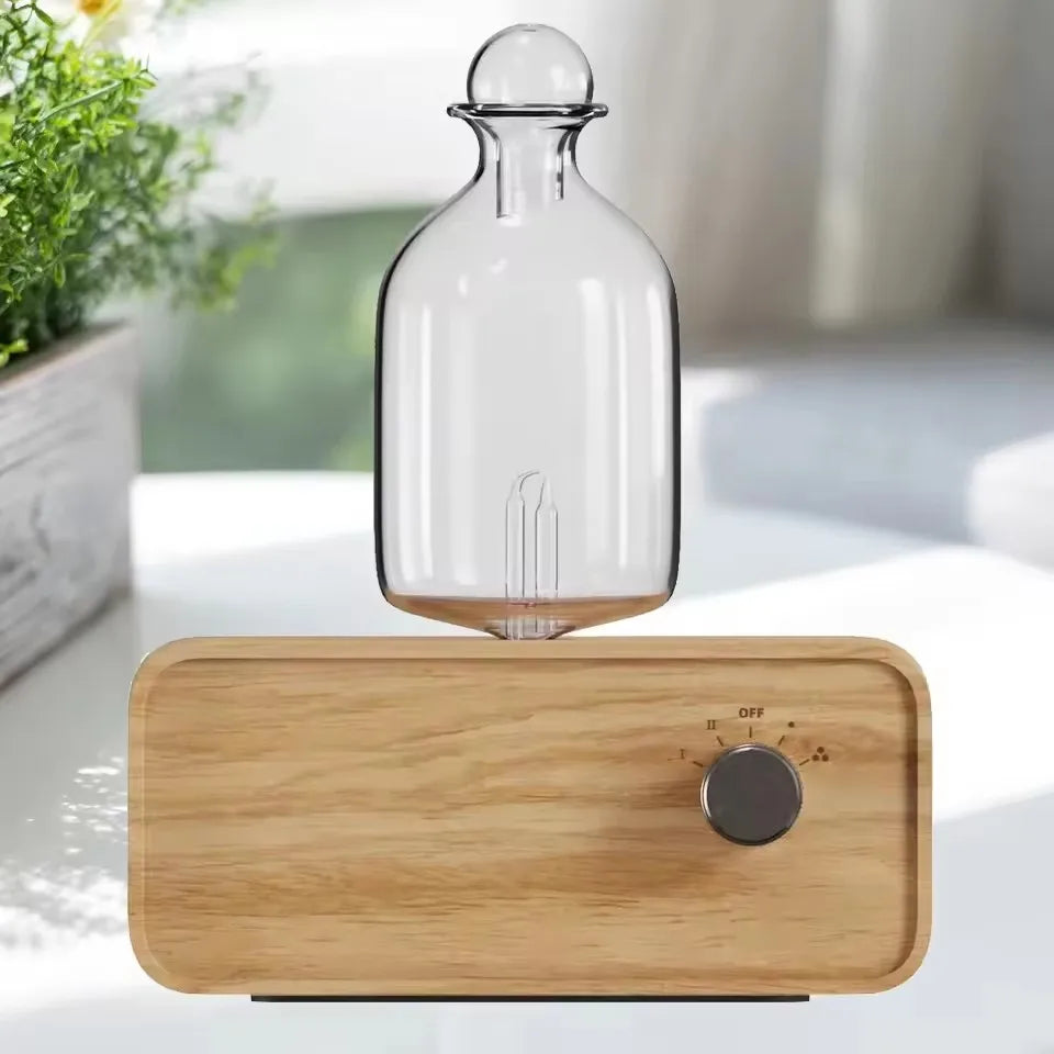 Rechargeable Essential Oil Diffuser Waterless Nebulizing Diffuser Electric Smell for Home Office Wood and Glass Aroma Diffuser