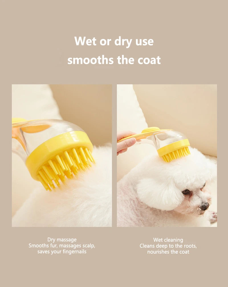 Pet Bath Brush with Shampoo Dispenser for Dogs & Cats, Ergonomic Handle, Gentle Massage Grooming Tool, Easy to Use, Essential Do