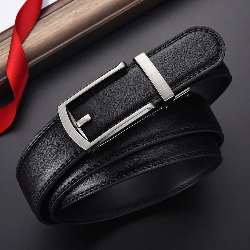 Men's Automatic Click Belt - Luxury Designer PU Leather with Alloy Buckle for Jeans & Business Wear