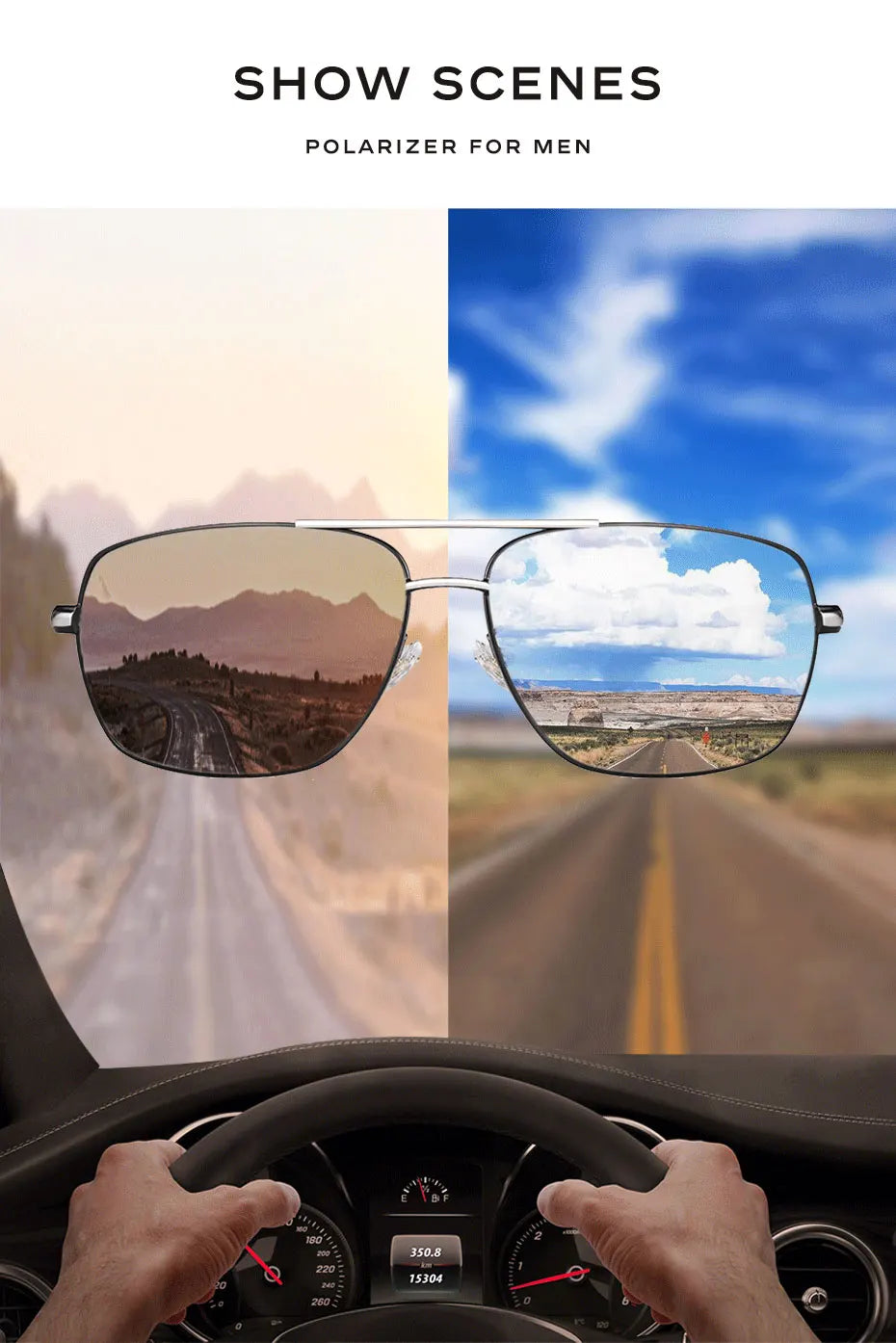 CAPONI Photochromic Men's Sunglasses Polarized Classic Brand Design Anti Ray Shades Driving Square Sun Glasses Men UV400 BS8724
