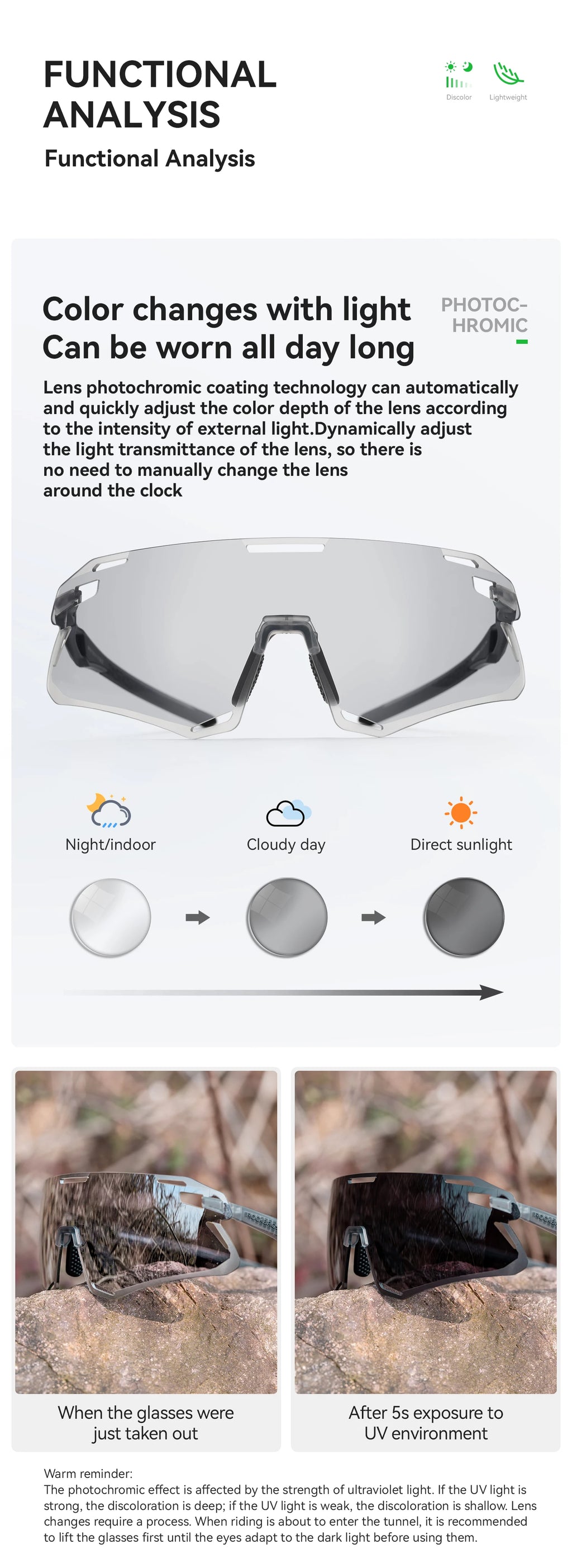 ROCKBROS Photochromic Cycling Glasses Bike Bicycle Glasses Sports Men's Sunglasses MTB Road Cycling Eyewear Protection Goggles