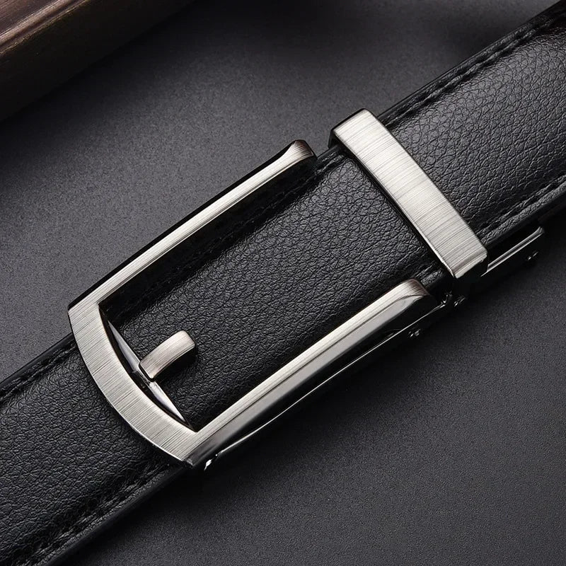 Men's Automatic Click Belt - Luxury Designer PU Leather with Alloy Buckle for Jeans & Business Wear
