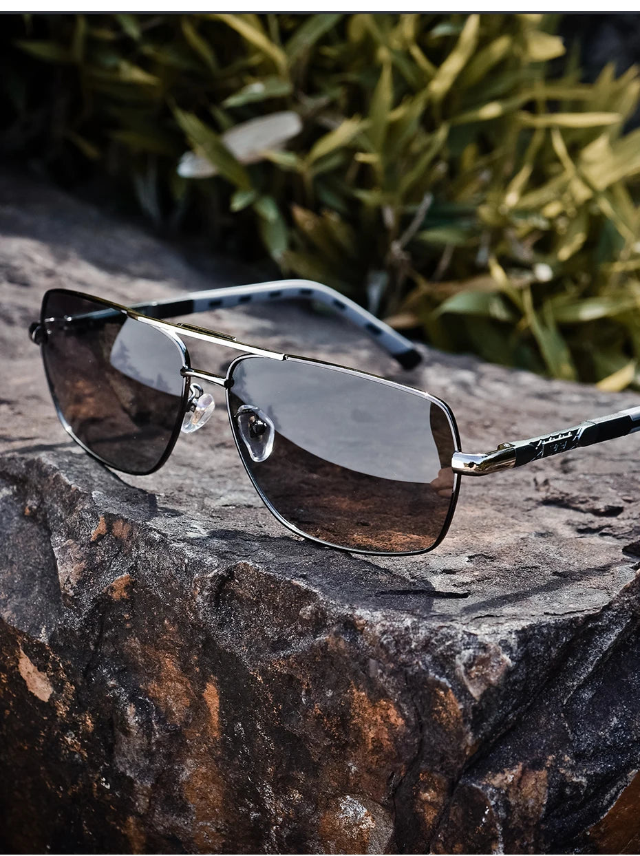 CAPONI Photochromic Men's Sunglasses Polarized Classic Brand Design Anti Ray Shades Driving Square Sun Glasses Men UV400 BS8724
