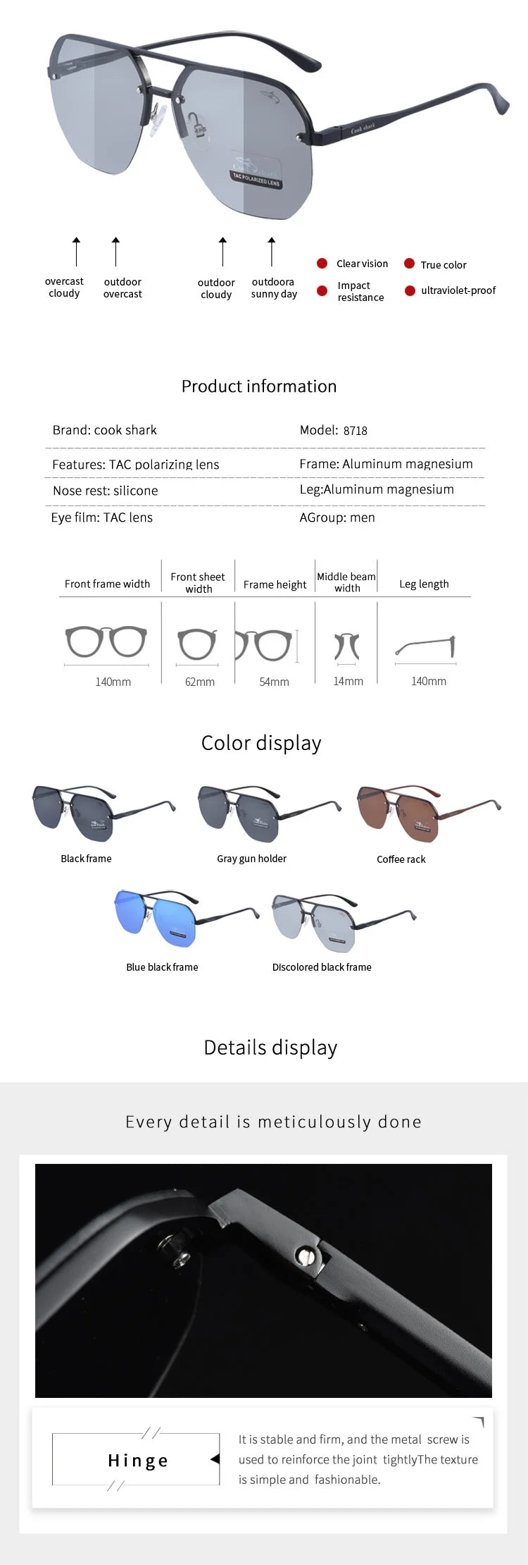 Cook polarized sunglasses for men's driving glasses special trend color-changing sunglasses day and night new
