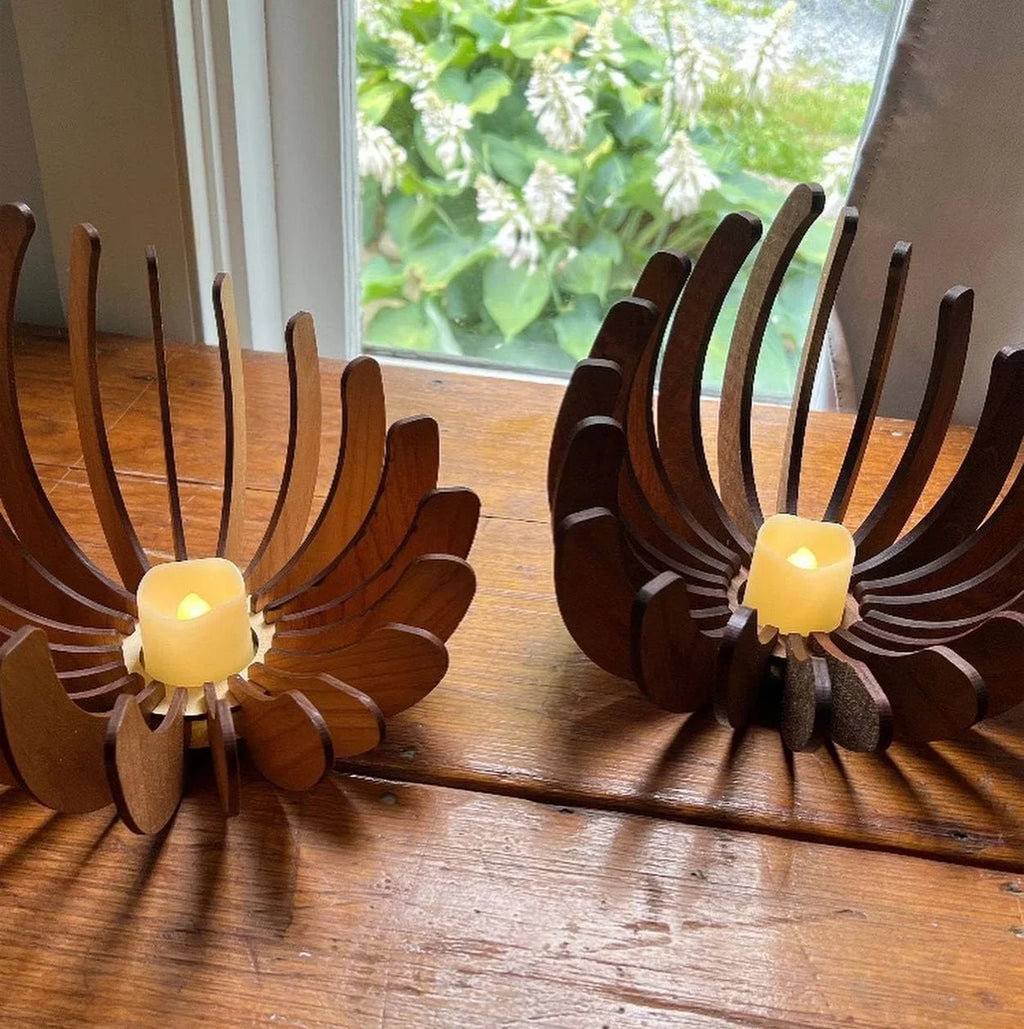 1Pc Hand-Assembled Lotus Candle Holder - Elegant Wooden Tea Light Centerpiece, Home Table Decor for Weddings, Christmas