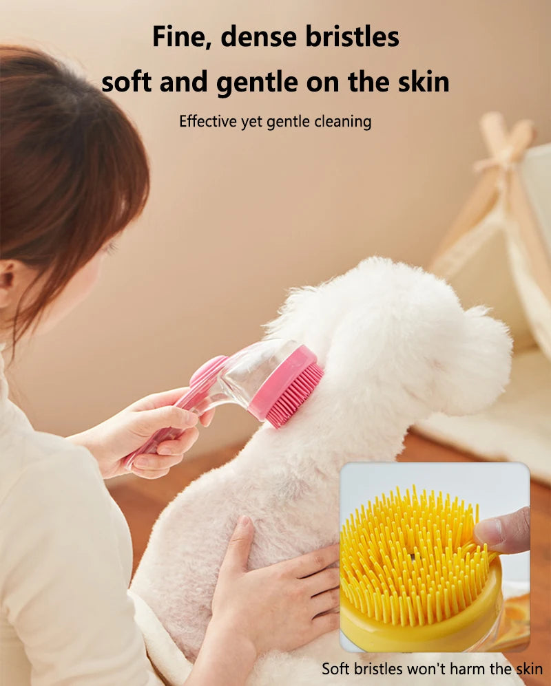 Pet Bath Brush with Shampoo Dispenser for Dogs & Cats, Ergonomic Handle, Gentle Massage Grooming Tool, Easy to Use, Essential Do