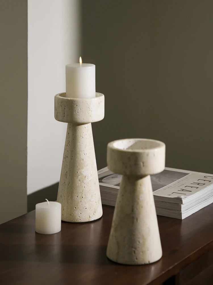 Minimalist Marble Candle Holder for Wedding Party Dinning Vintage Travertine Stone Taper Candlestick Holder for Home Decor