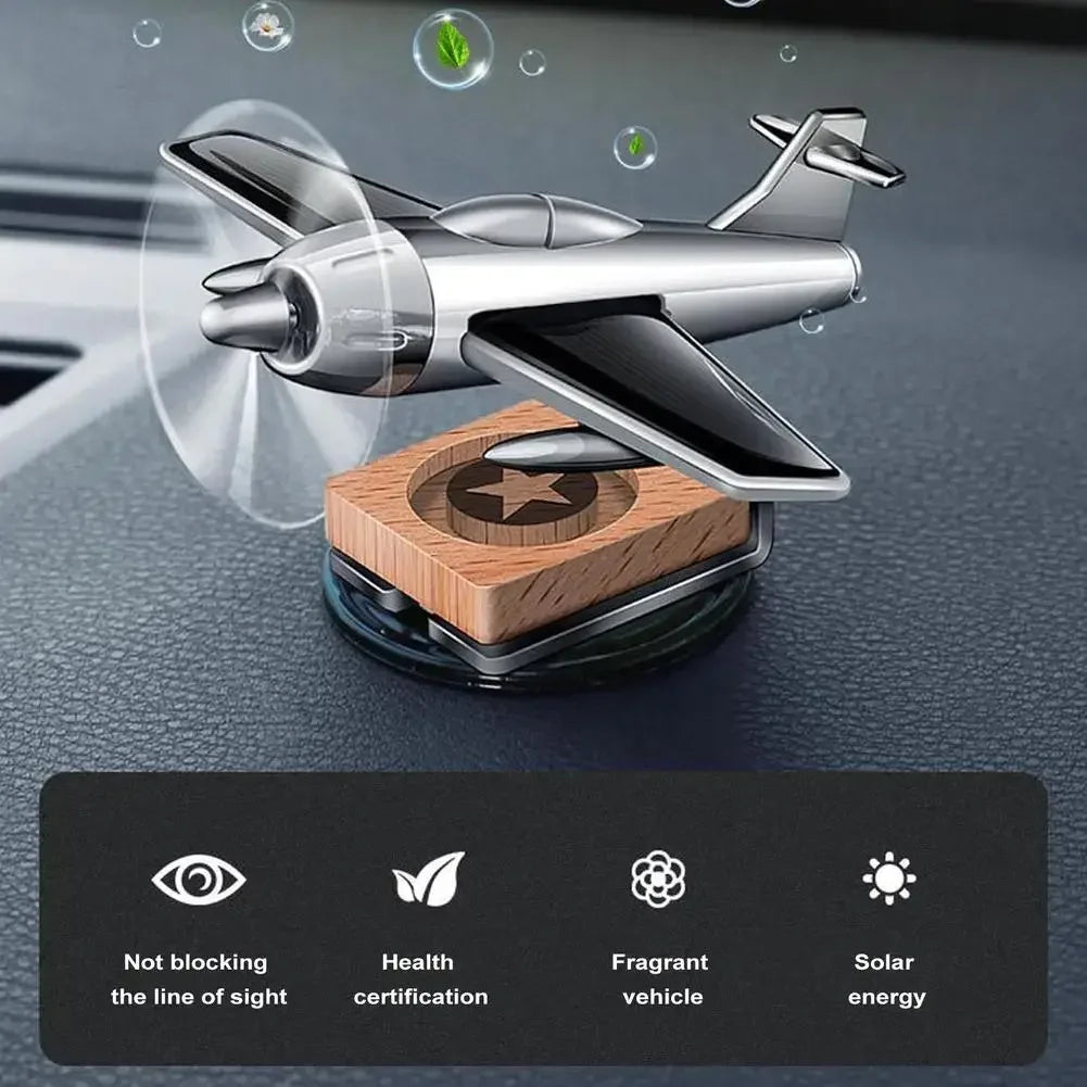 Car Essential Oil Diffuser Solar Airplane Air Freshener Wooden Base Fragrance Aromatherapy Diffuser Ornaments Auto Accessories