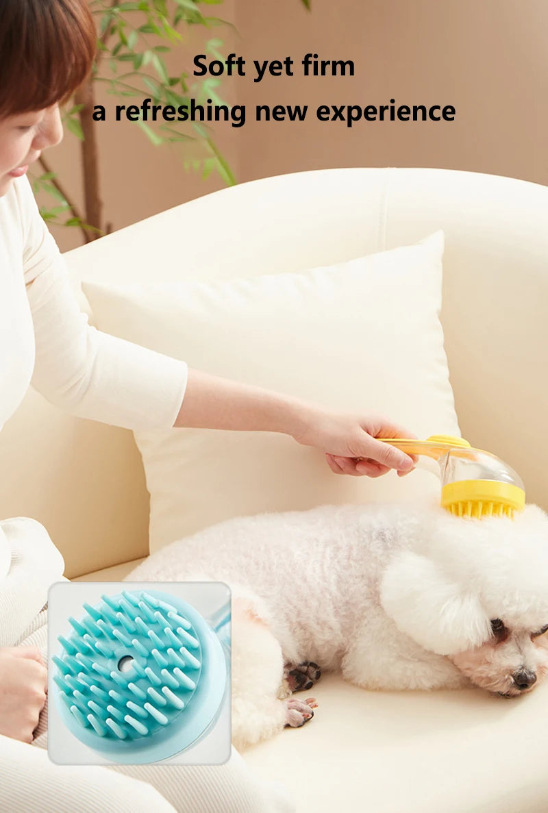 Pet Bath Brush with Shampoo Dispenser for Dogs & Cats, Ergonomic Handle, Gentle Massage Grooming Tool, Easy to Use, Essential Do