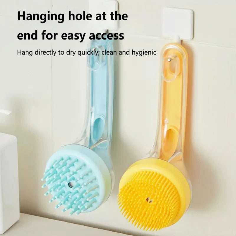Pet Bath Brush with Shampoo Dispenser for Dogs & Cats, Ergonomic Handle, Gentle Massage Grooming Tool, Easy to Use, Essential Do