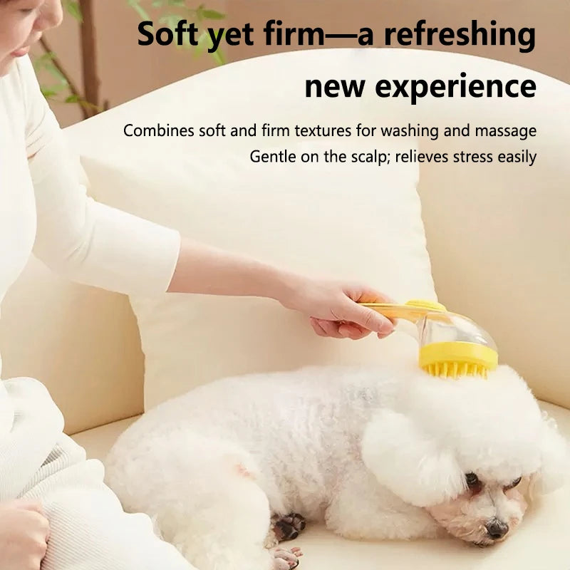 Pet Bath Brush with Shampoo Dispenser for Dogs & Cats, Ergonomic Handle, Gentle Massage Grooming Tool, Easy to Use, Essential Do