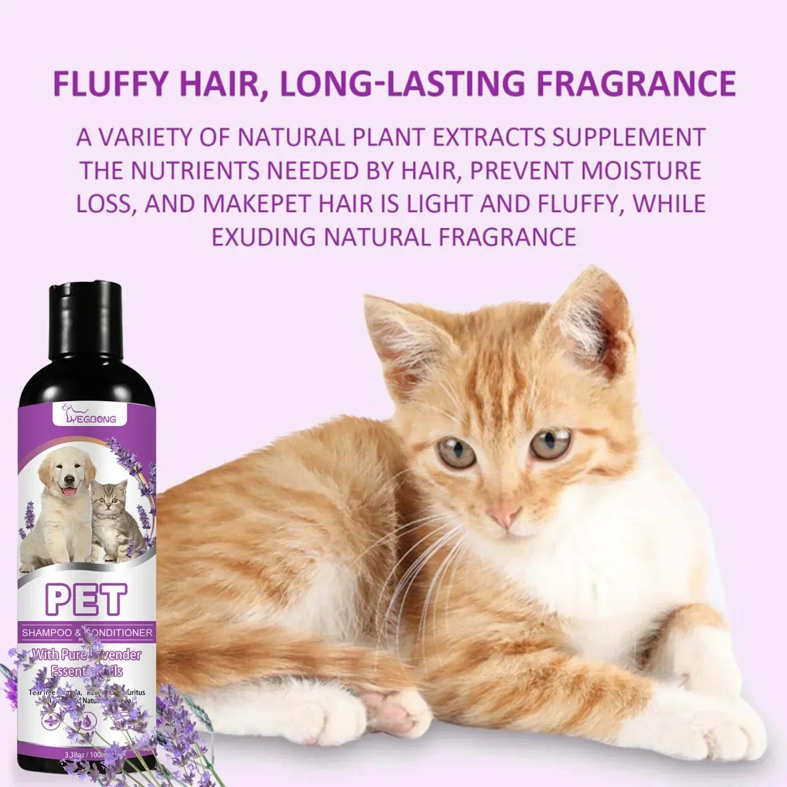 Pet Shampoo and Conditioner with Pure Lavender Essential Oils Tear Free Formula for Dogs andCats pH Balanced Gentle Groom 100ml