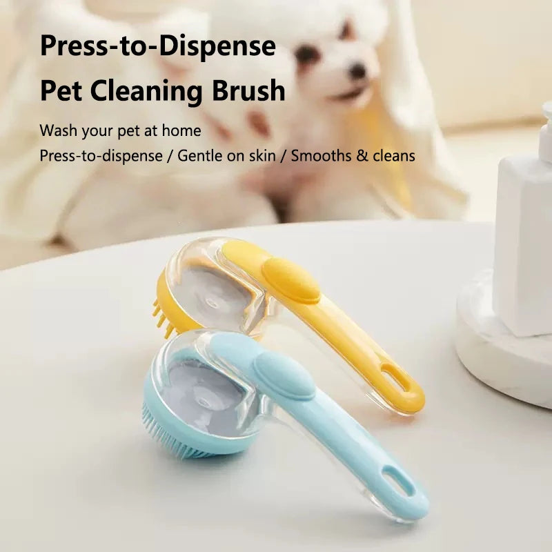 Pet Bath Brush with Shampoo Dispenser for Dogs & Cats, Ergonomic Handle, Gentle Massage Grooming Tool, Easy to Use, Essential Do