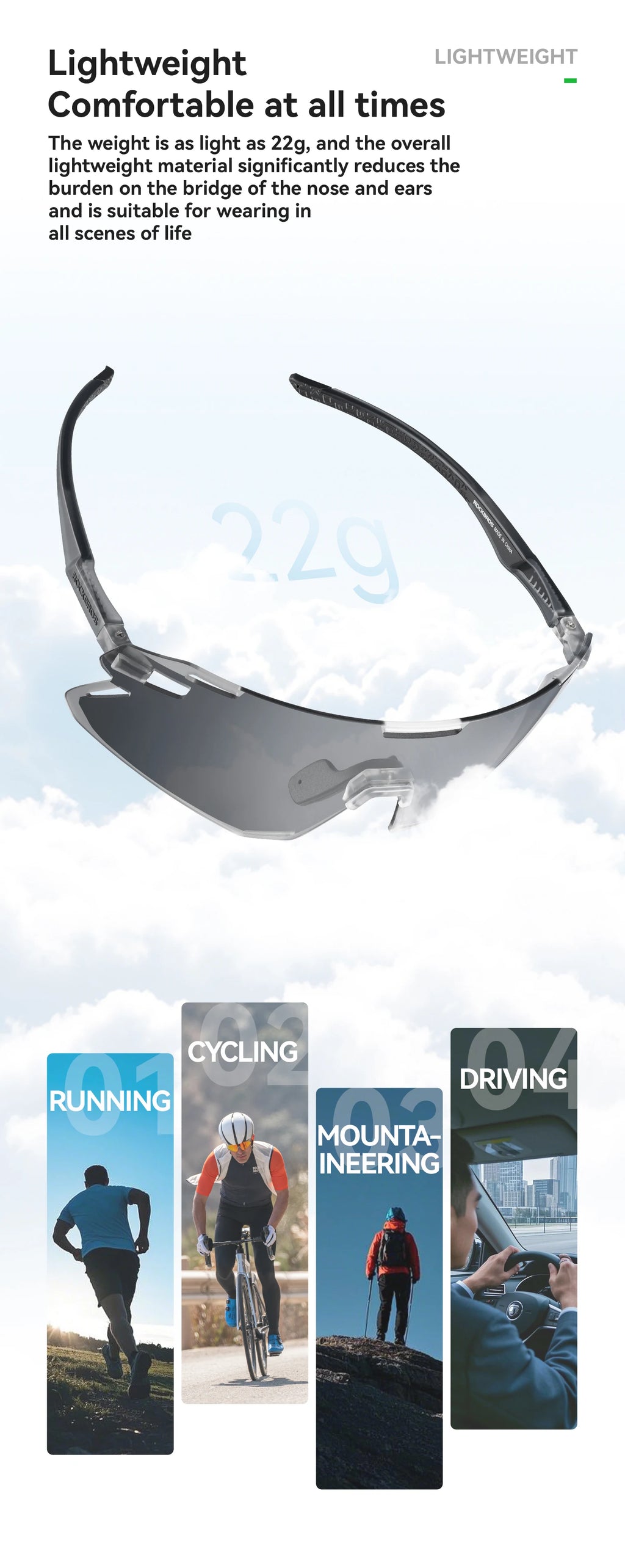 ROCKBROS Photochromic Cycling Glasses Bike Bicycle Glasses Sports Men's Sunglasses MTB Road Cycling Eyewear Protection Goggles
